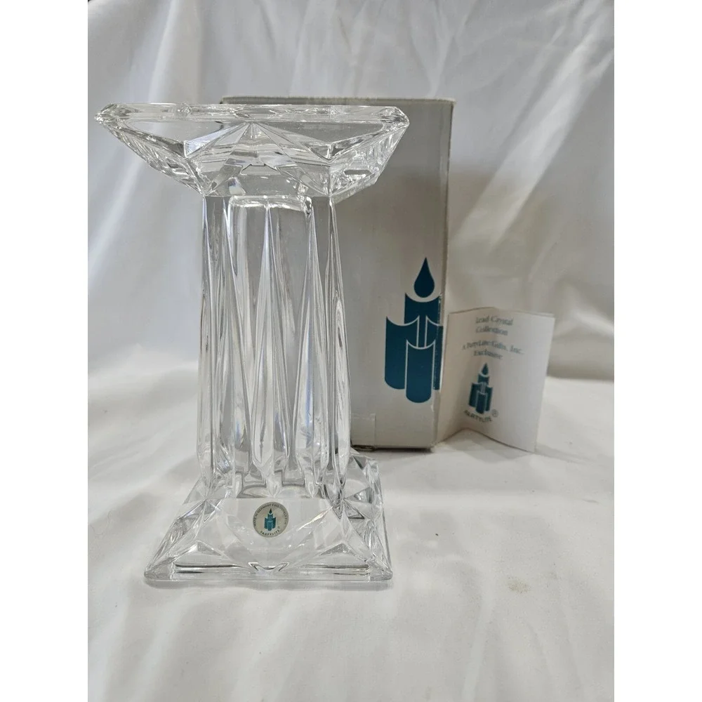 PartyLite P7374 Quad Prism‎ Pedestal Fine Lead Crystal Pillar Candle Holder New
